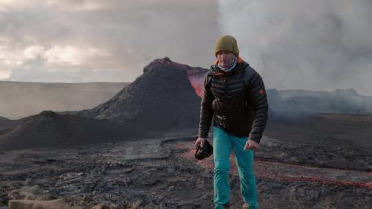 人，摄影师，火山，喷发