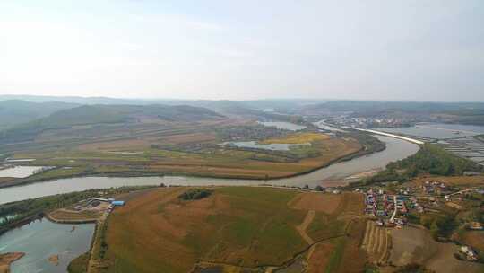 航拍吉林敦化市雁鸣湖湿地沼泽河流森林沼泽