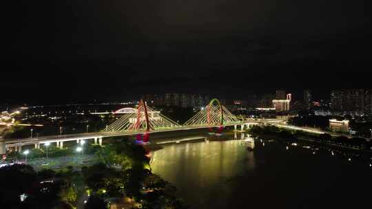 夜晚桥梁航拍大桥夜晚河流灯光漳州芝山大桥