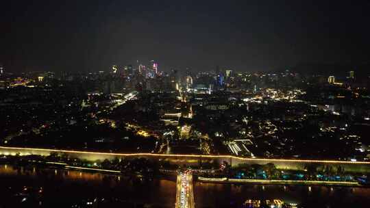 江苏南京城市夜景灯光交通航拍