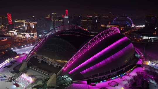 沈阳浑南奥体中心城市夜景车流视频素材模板下载