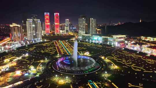 大连星海广场音乐喷泉夜景航拍视频素材