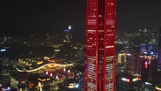 深圳福田市中心夜景航拍左移看到市民中心