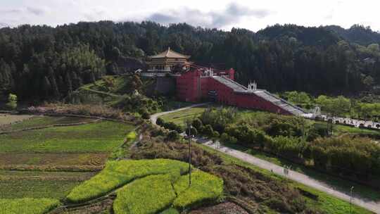 贵州铜仁寨沙侗寨鼓楼乡村田园风光航拍