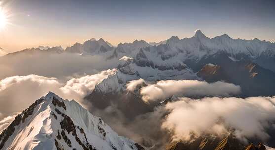 雪山云雾阳光山峰云海日出自然生态环境风景