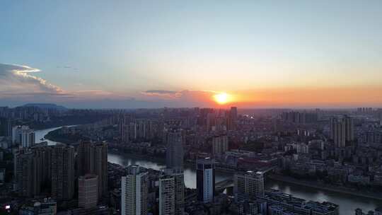 航拍四川泸州夕阳泸州日落