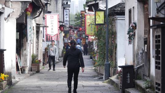 绍兴仓桥直街古街道风景视频