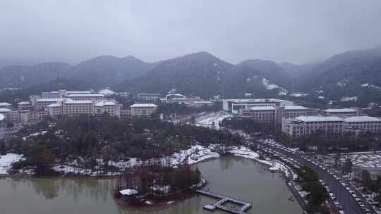 浙江农林大学冬季唯美雪景风景航拍