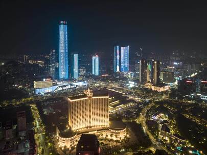 东莞城市CBD鸿福路夜景航拍延时