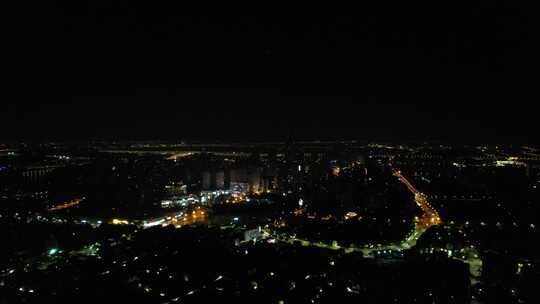 浙江绍兴城市夜景灯光航拍