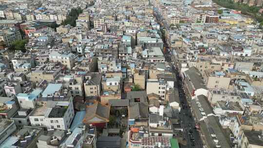 城市老城区商业街航拍