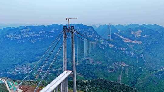 贵州花江峡谷大桥建设航拍