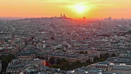 法国巴黎黄昏城市航拍