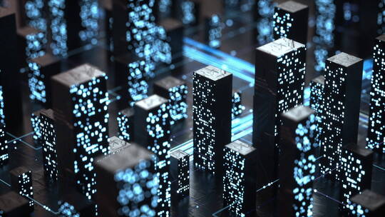 3D渲染抽象现代城市区高层建筑摩天大楼
