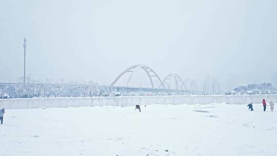 长沙福园桥城市雪景航拍