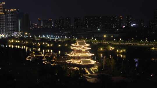 湖南衡阳东洲岛夜景航拍