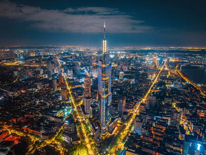 南京紫峰夜景环绕