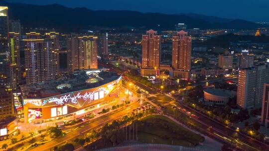 义乌时代广场城市交通夜景车流航拍延时