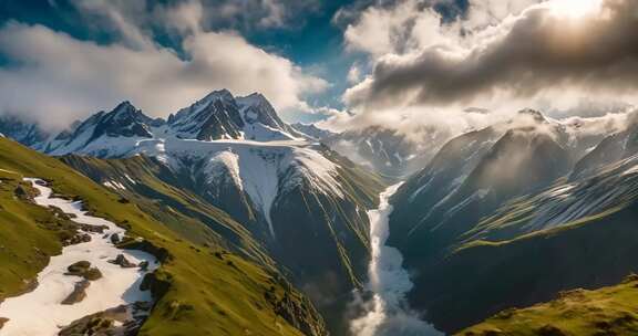 雪山山脉自然风光全景