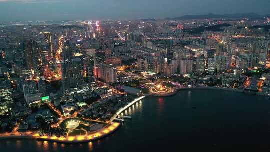 航拍视角青岛城市夜景
