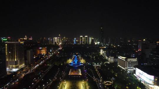 济南泉城广场夜景航拍