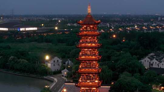 航拍江南水乡古镇乌镇夜景风光