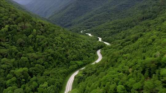 山间蜿蜒公路航拍