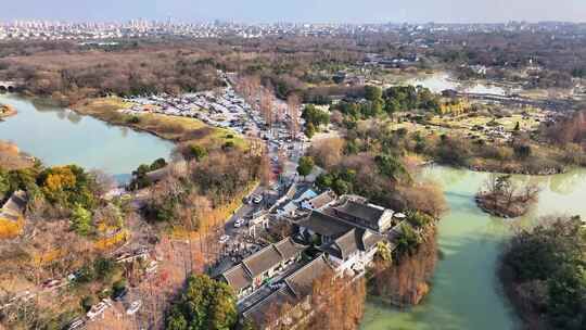 航拍瘦西湖风景区大明寺观音山园林寺庙