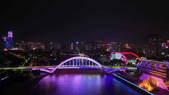 甘肃兰州黄河两岸夜景灯光航拍