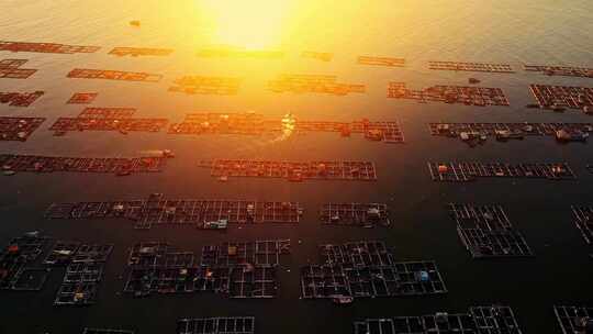 夕阳下的海边捕鱼船回港