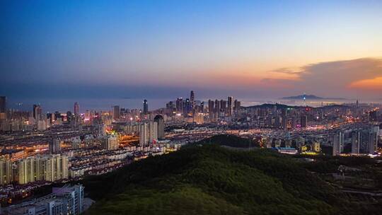 青岛城市山景落日夕阳夜景开灯航拍延时2