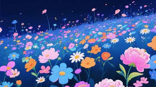 梦幻卡通风格花朵场景素材