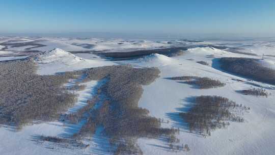 大兴安岭冬天雪景丘陵山地自然风光