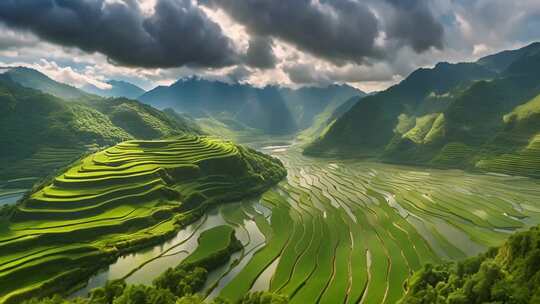 山间梯田自然风光全景