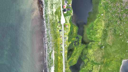 航拍大海森林海浪海边公路挪威罗弗敦群岛