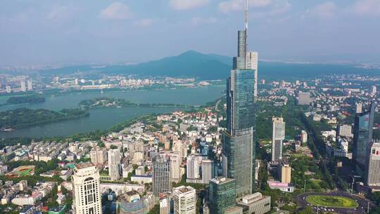 南京紫峰大厦高楼建筑城市天际线航拍风光