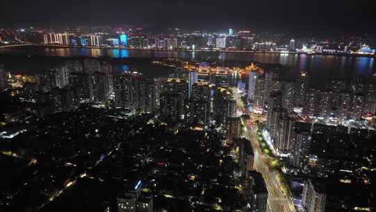 温州市鹿城区江心屿公园夜景航拍延时夜晚视频素材模板下载