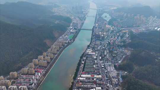 浙江衢州开化县县城航拍延时风景风光素材