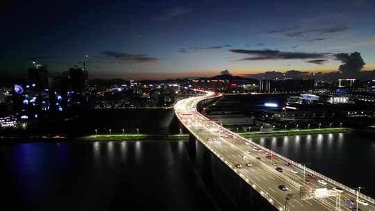 深中通道日落夕阳夜景航拍