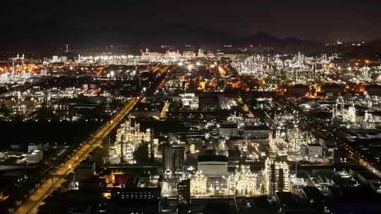 惠州大亚湾石化区大型石油化工园区夜景鸟瞰