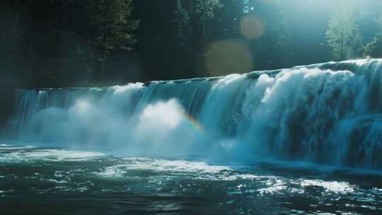 森林瀑布彩虹磅礴生命力自然风光视频