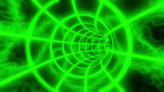 绿色动画循环与发光的灯光三维隧道背景
