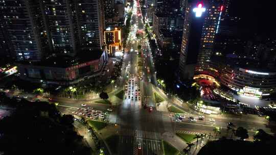 广东珠海城市夜景交通航拍