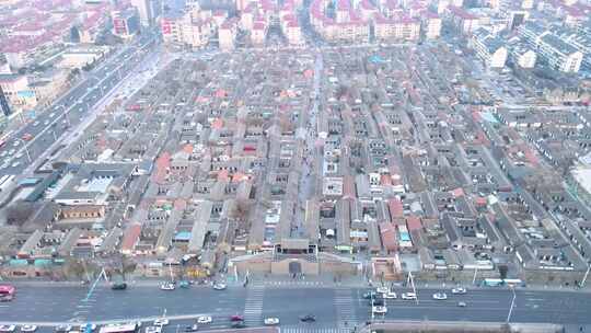 烟台航拍所城里城市古建筑群航拍全景