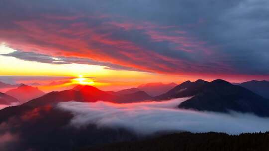 壮观的山间日出美景