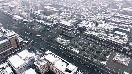 西安鼓楼 回民街雪景