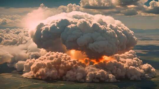 空中巨大爆炸烟雾场景