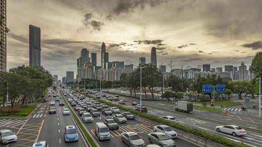滨河大道下班高峰日转夜延时摄影4K