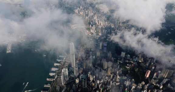 香港航拍港岛穿云大景