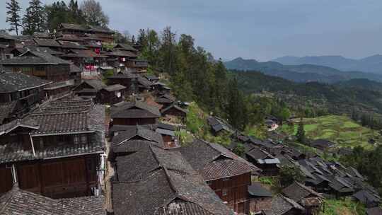 贵州黔东南从江县岜沙苗寨航拍乡村建筑风光